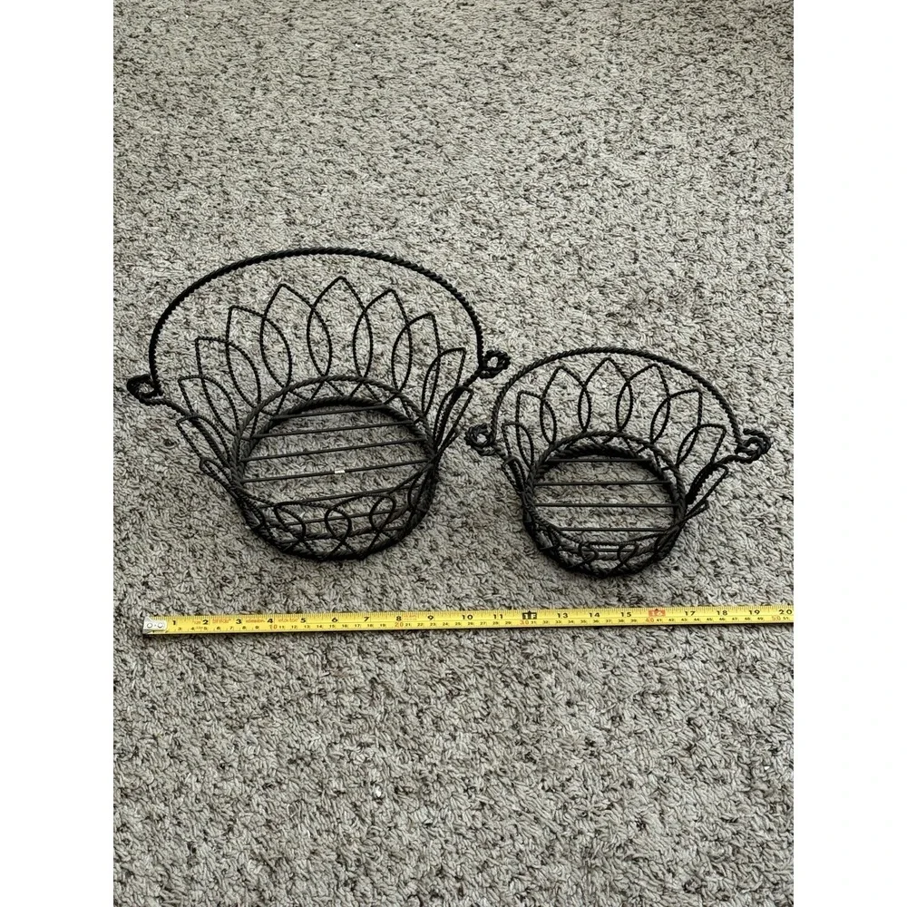 Black Metal Baskets With Handles Set Of 2